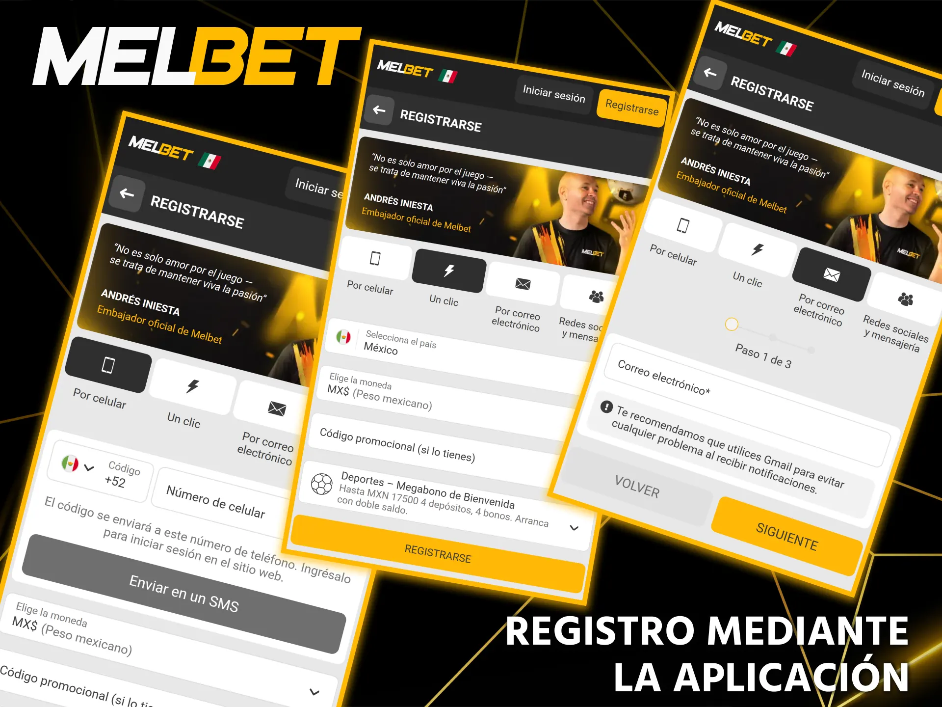 Regístrese en Melbet a través de la aplicación oficial para Android o iOS.