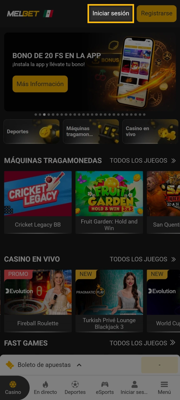 Abra el sitio web oficial de Melbet para iniciar sesión.